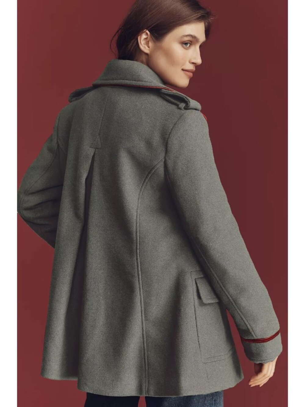 By Anthropologie Wool-Blend Military Peacoat L - Picture 4 of 5